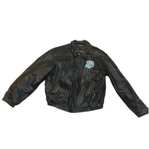 Vintage Wenatchee Wild Black Leather Bomber Jacket Full Zip Embroidered Logo